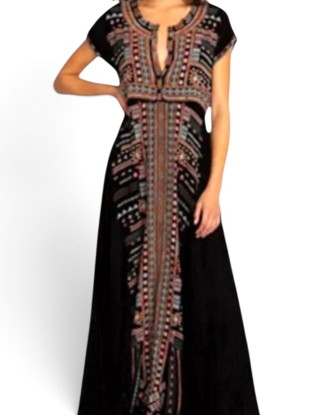 Johnny Was Biya Black Embroidered Maxi Effy Dress Women's Sz XS